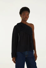 Load image into Gallery viewer, Black Rose One Shoulder Top