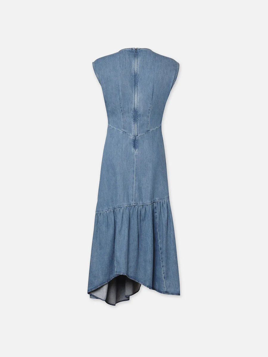 navy blue dress for baby girl Denim Strapless Padded Underwire Cut Out Lace Up Asymmetrical Dress Small