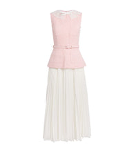 Load image into Gallery viewer, Pink Boucle W/Lace Collar Midi Dress
