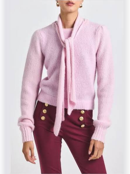 Plush Knit Tie Neck Sweater