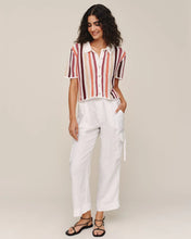 Load image into Gallery viewer, Short Sleeve Open Knit Stripe Button Down
