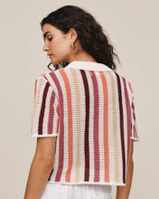 Load image into Gallery viewer, Short Sleeve Open Knit Stripe Button Down
